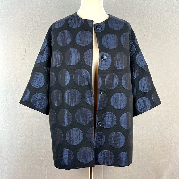 Helene Berman NWOT women’s Collarless Coat/Jacket  black/blue shimmered Dots 8/M - Picture 3 of 8